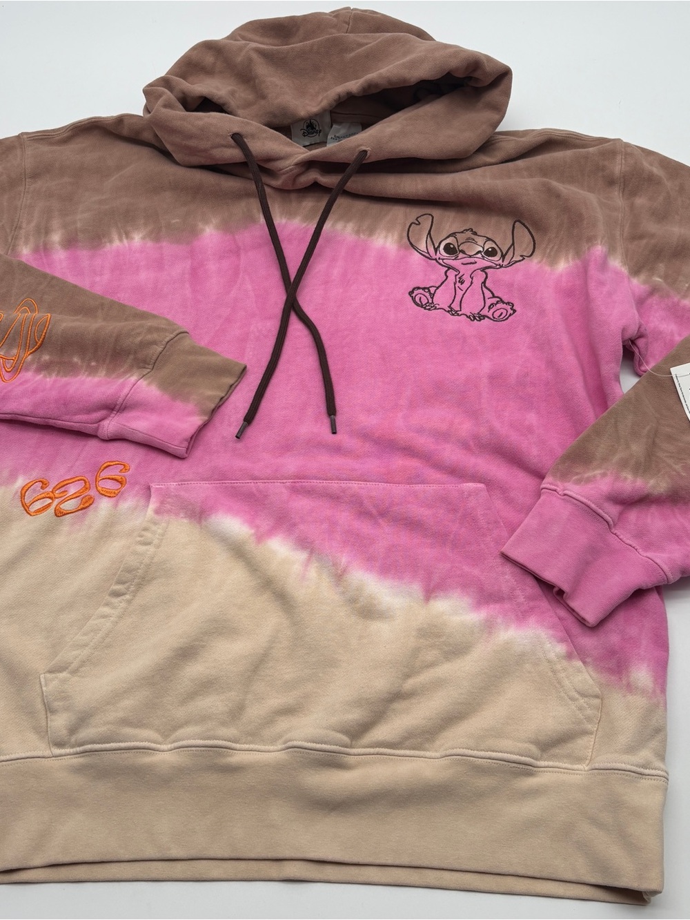 Disney Stitch 626 Hoodie Women's M Pink Brown Tie Dye Pullover NWT